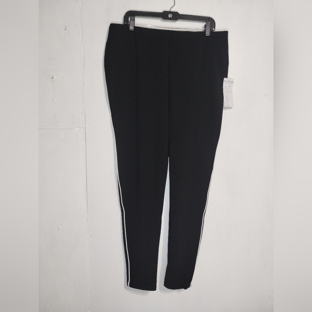 Nina Leonard Black Women’s Slim Track Pants with Side Stripe Size (1X)